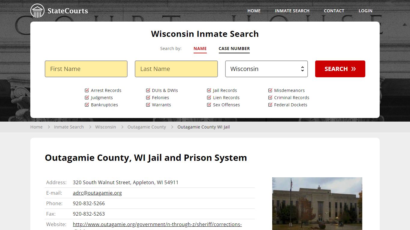 Outagamie County WI Jail Inmate Records Search, Wisconsin - StateCourts
